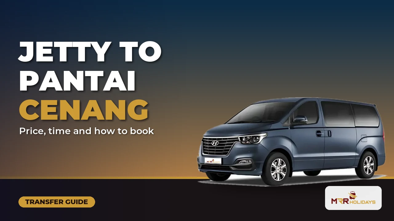 Hyundai Grand Starex waiting at the Kuah jetty for a transfer to Pantai Cenang