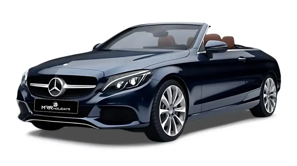 Mercedes C200 Cabriolet biru tua convertible untuk disewa di Langkawi